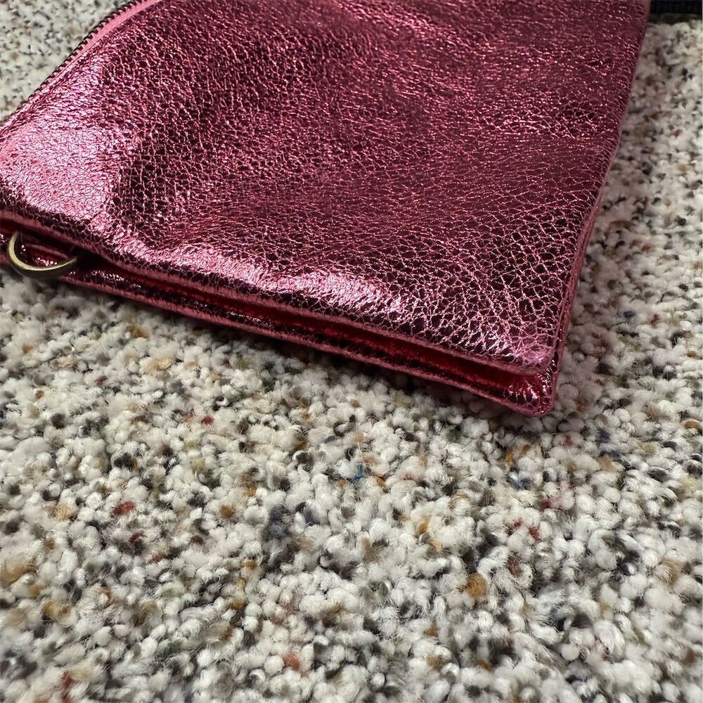 Anthropologie Women's Hot Pink Shimmery Clutch with Wrist Strap​ - Picture 6 of 8